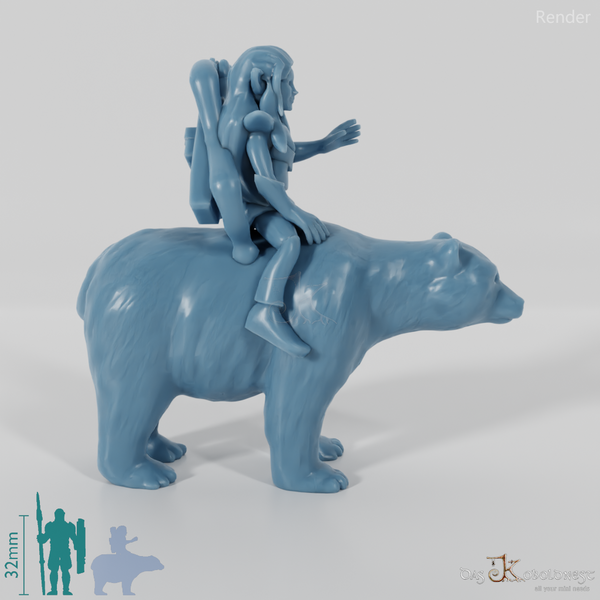 Halbling-Bogenschützin auf Bär