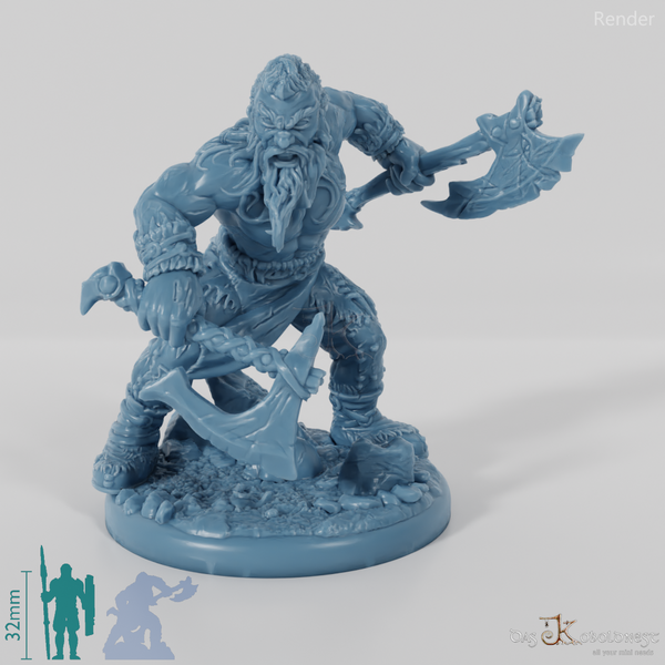 Nordischer Berserker mit zwei Einhandäxten