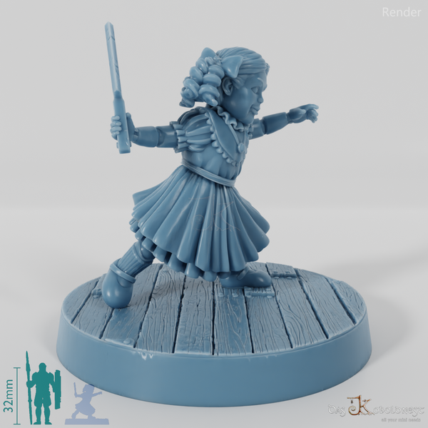 Animierte Spielzeugpuppe mit Schlachtbeil