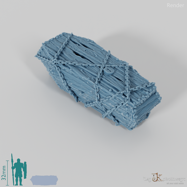 Sarg - Grober Holzsarg mit Ketten