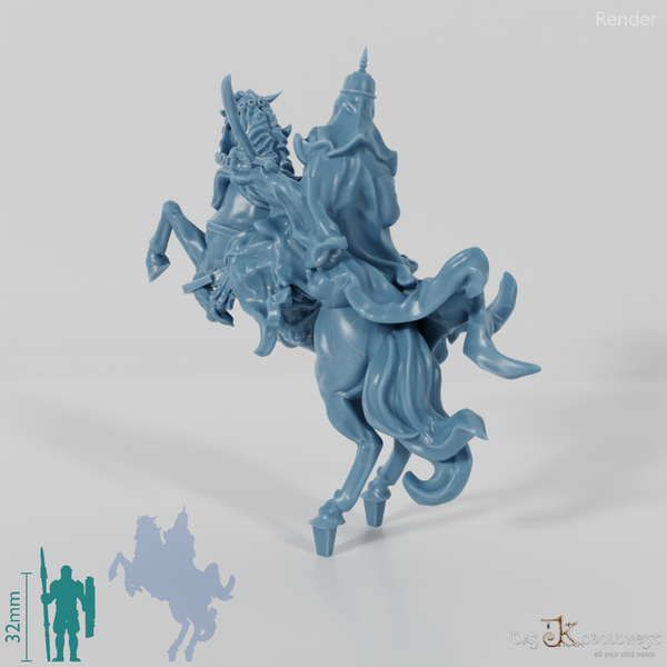 Düsterer Meuchler auf aufbäumendem Pferd