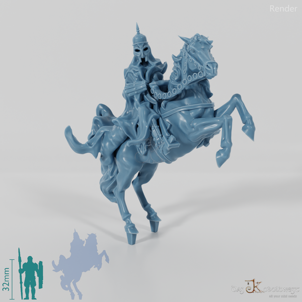 Düsterer Meuchler auf aufbäumendem Pferd