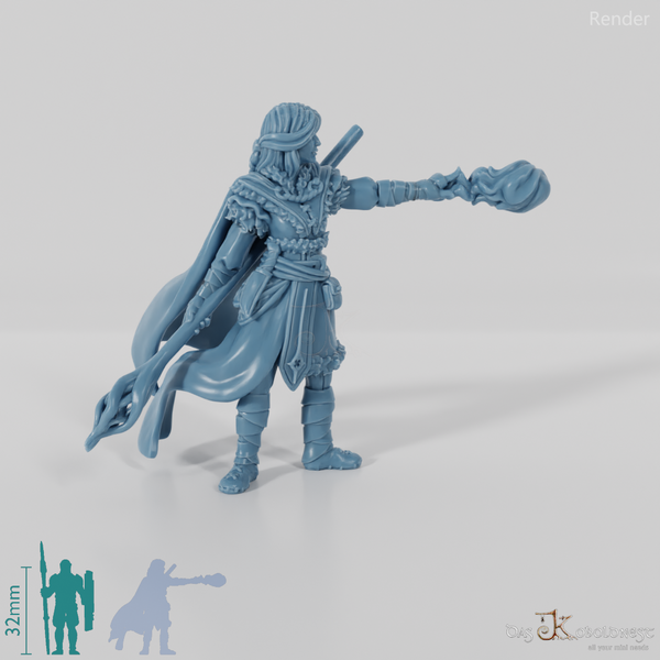 Elena, Schülerin des Nordens mit Stab und Zauber (Pose 2)