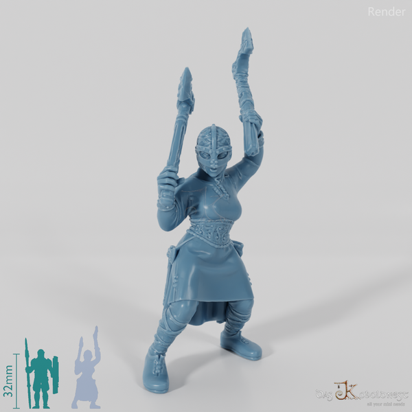 Behelmte Schildmaid mit Einhandäxten 2