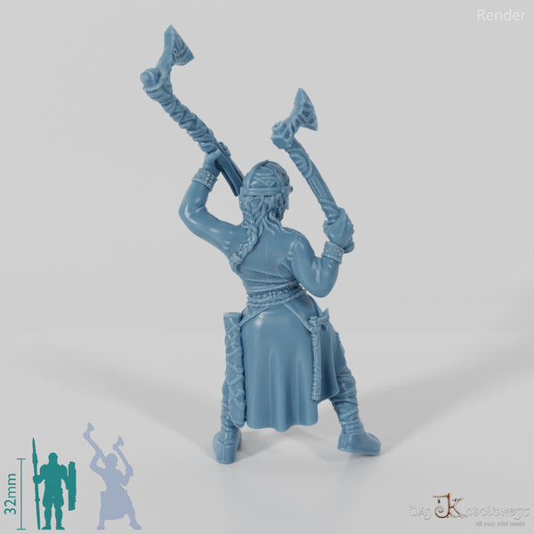 Behelmte Schildmaid mit Einhandäxten 2