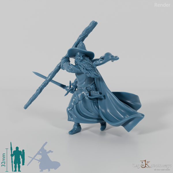 Gollnir, Grauer Zauberer in Kampfhaltung (Remastered)