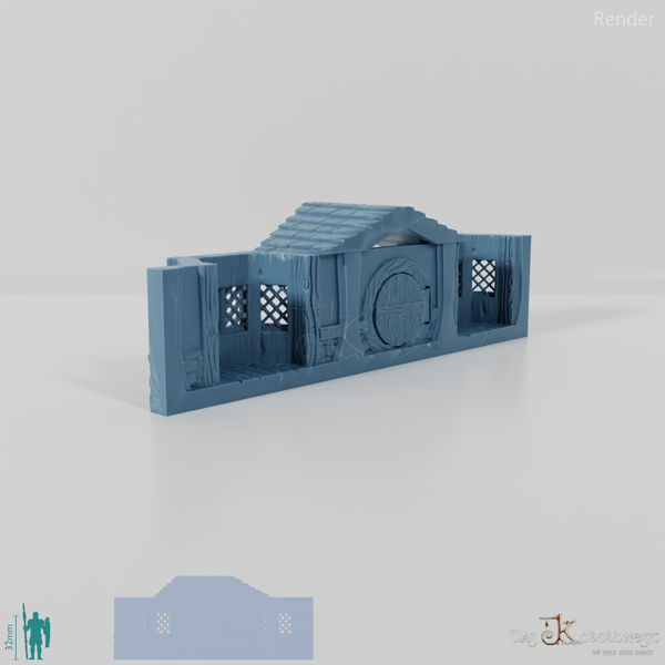 Halblinghöhlen-Fassade mit Vordach