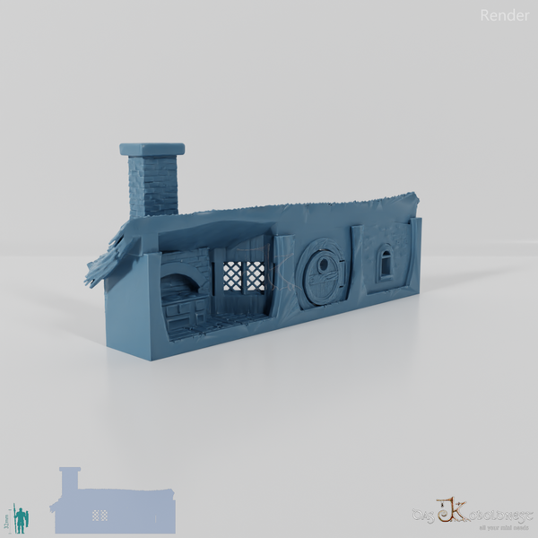 Halblinghöhlen-Fassade mit Strohdach