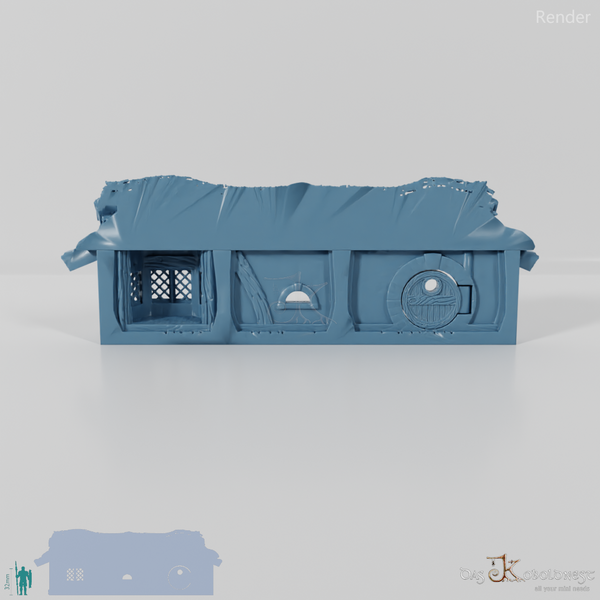 Halblinghöhlen-Fassade mit Stroh- und Erddach