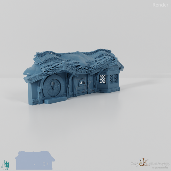 Halblinghöhlen-Fassade mit Stroh- und Erddach