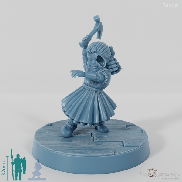 Animierte Spielzeugpuppe mit Hammer