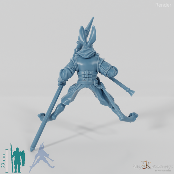 Hasenvolk-Flötenspieler in Reitpose