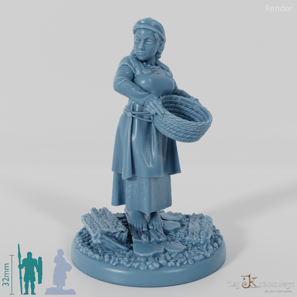 Nordische Dorfbewohnerin mit Korb