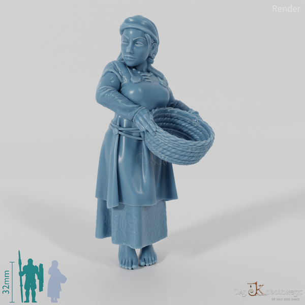 Nordische Dorfbewohnerin mit Korb