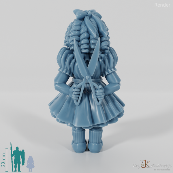 Animierte Spielzeugpuppe mit Schere