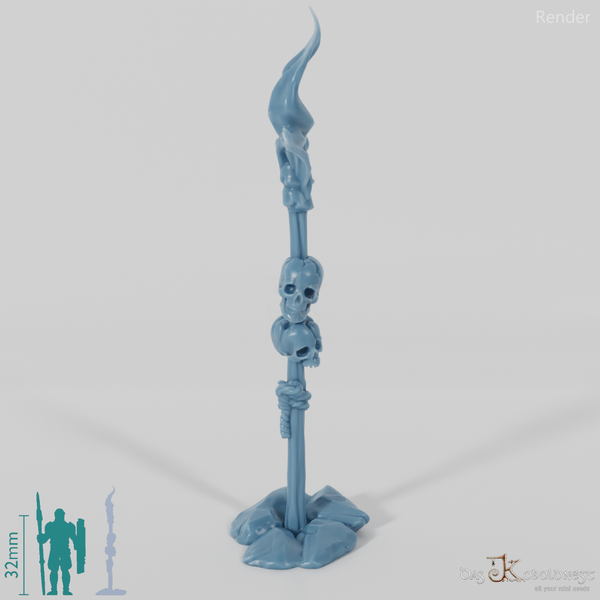 Fackel - Brennende Standfackel mit Schädeln 02