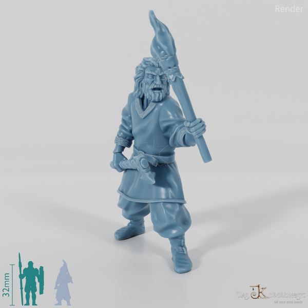 Wildling der Bergstämme mit Fackel und Axt