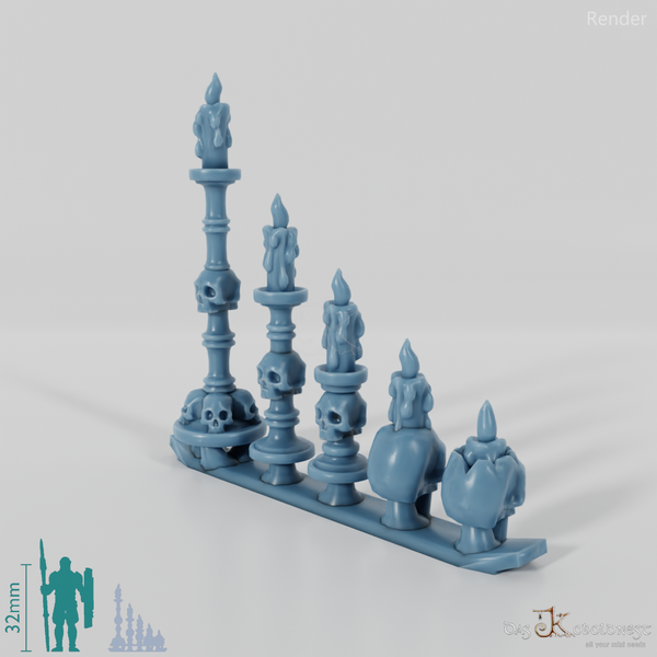 Kerze - Kerzenhalter mit Schädeln (Rund)