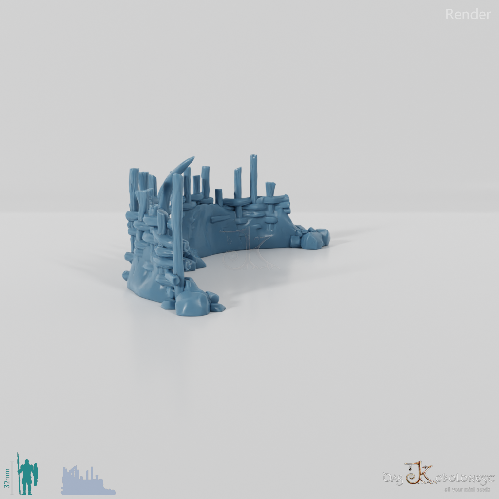 Archaische, halbkreisförmige Holzpalisade