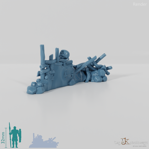 Archaische, zerbrochene Holzpalisade