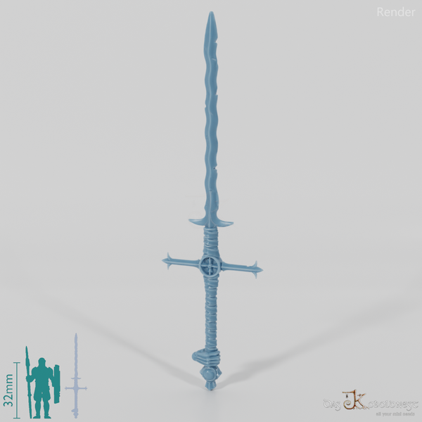 Geister-Flamberge, hinten gegriffen mit Hand