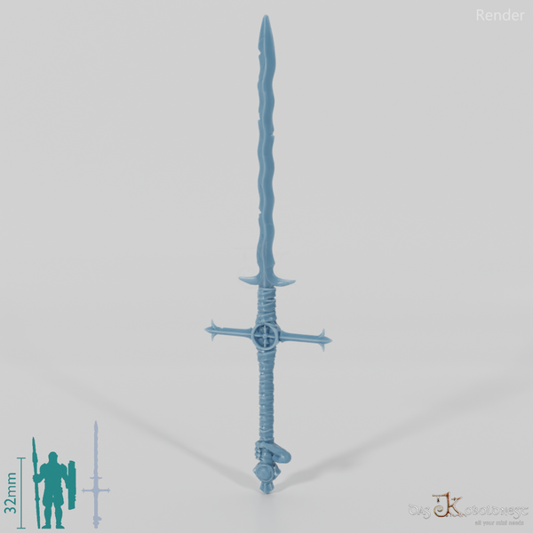 Geister-Flamberge, hinten gegriffen mit Hand