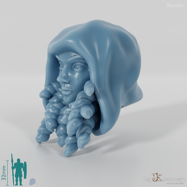 Reitervolk-Kopf - Weiblich mit Locken und Kapuze