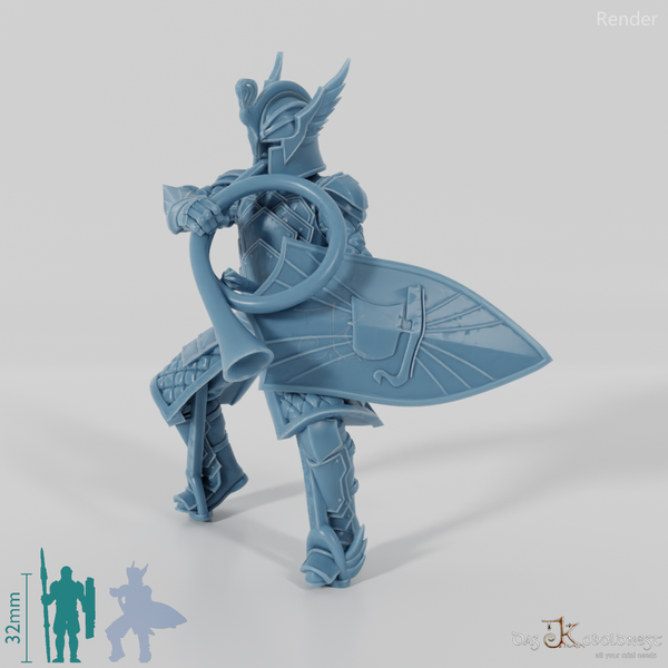 Schwingenritter der Lehnsgüter - Hornbläser 01 in Reitpose