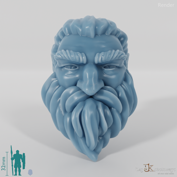 Zwergenkopf - Männlich mit langen Haaren und kurzem Bart