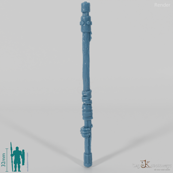 Halbling-Kampfstab, unten gegriffen mit Hand