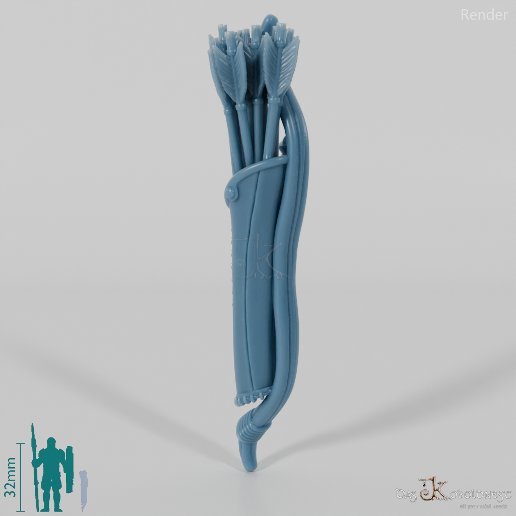 Halbling-Köcher und Bogen mit Rückenbefestigung