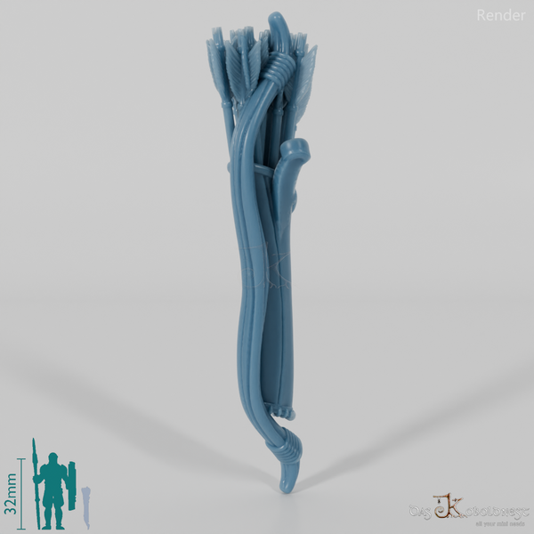 Halbling-Köcher und Bogen mit Rückenbefestigung