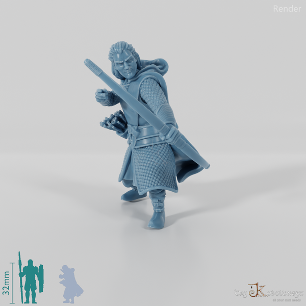 Grauer Waldläufer mit Bogen B